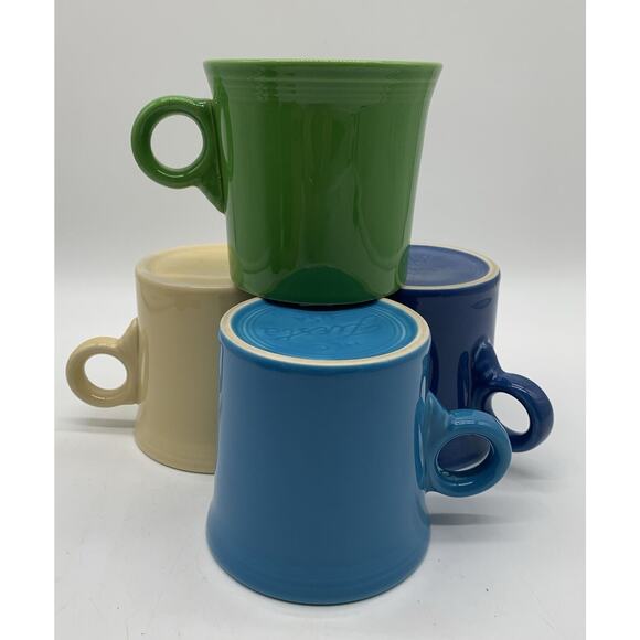 4 Fiesta Ware Coffee Mugs Tom & Jerry Ring Handle Homer Laughlin USA Multi Color - Picture 5 of 5